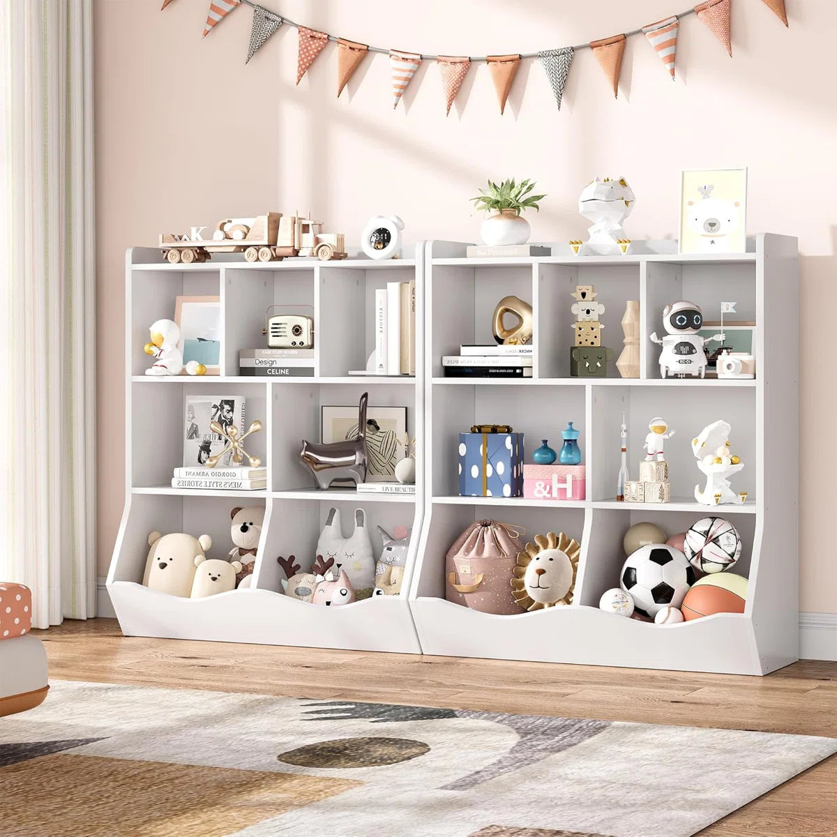 Kids Toy Storage Unit – Modern Toy Organiser with Shelves & Tilted Bins for Bedroom or Nursery