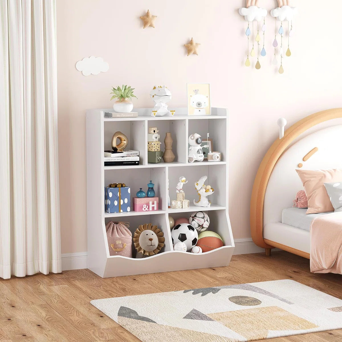 Kids Toy Storage Unit – Modern Toy Organiser with Shelves & Tilted Bins for Bedroom or Nursery