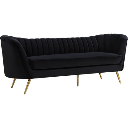 Luxury Sofa Sets: Tiberius Black Velvet 3-Piece Living Room Set with Gold Legs