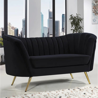 Luxury Sofa Sets: Tiberius Black Velvet 3-Piece Living Room Set with Gold Legs