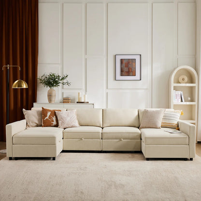 7 Seater Sofa Set: 6-Piece Modular Sectional Couch Storage