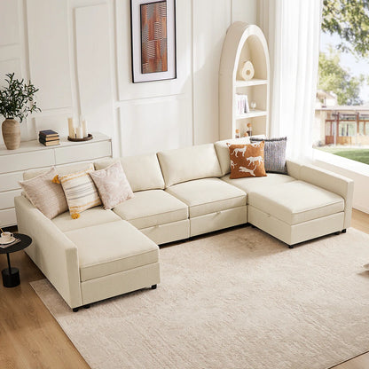7 Seater Sofa Set: 6-Piece Modular Sectional Couch Storage