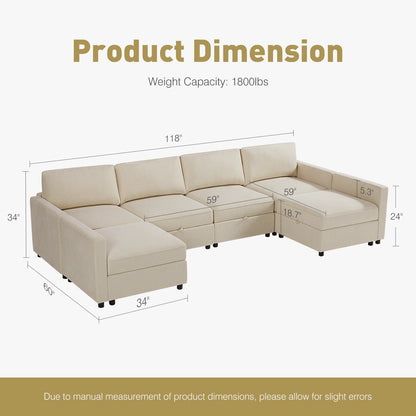 7 Seater Sofa Set: 6-Piece Modular Sectional Couch Storage