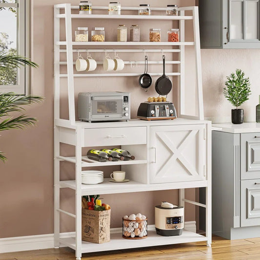 Kitchen Racks: Modern Multi-Tier Kitchen Storage Rack with Microwave Shelf and Cabinet