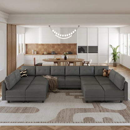 7 Seater Sofa Set: 14-Piece Upholstered L-Shaped Modular Sectional
