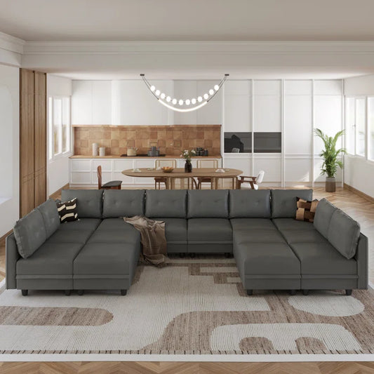 7 Seater Sofa Set: 14-Piece Upholstered L-Shaped Modular Sectional