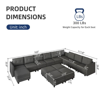 7 Seater Sofa Set: 14-Piece Upholstered L-Shaped Modular Sectional