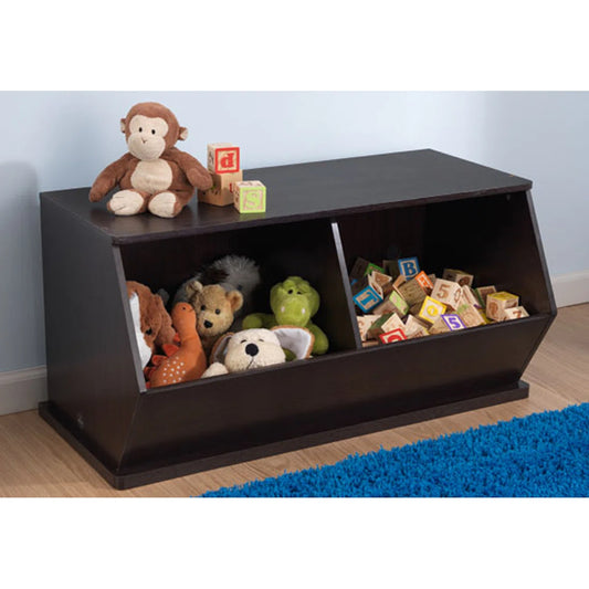 Kids Toy Storage Unit: 34.61'' Wide Wooden Double Bin Organiser with Stackable Design