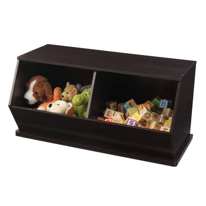 Kids Toy Storage Unit: 34.61'' Wide Wooden Double Bin Organiser with Stackable Design