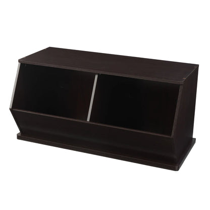 Kids Toy Storage Unit: 34.61'' Wide Wooden Double Bin Organiser with Stackable Design