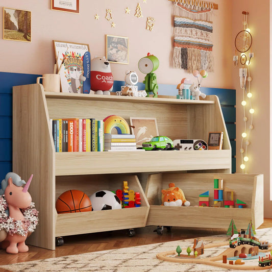 Kids Toy Storage Unit – Bookcase with Movable Drawers & Bins for Nursery or Bedroom