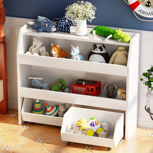 Kids Toy Storage Unit: Toy Organiser with Movable Drawers & Bookcase Storage Bins
