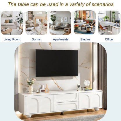 tv panel: Stylish Cream tv panel with Storage Drawers, Cabinets, and 5 Iron Legs