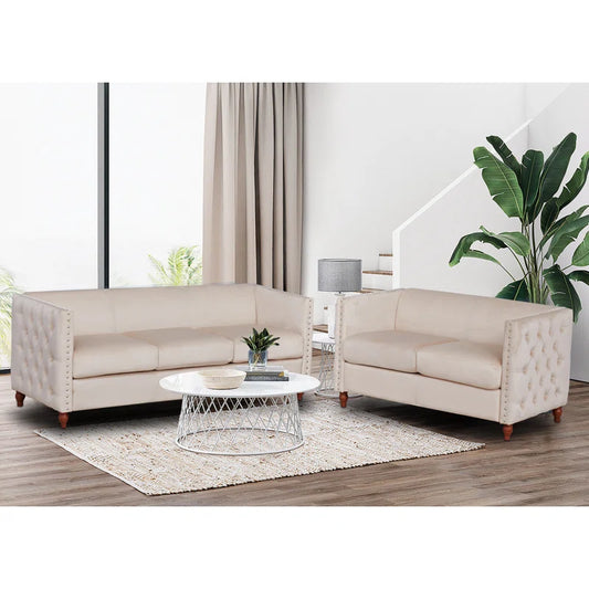 Luxury Sofa Sets: 3-Piece Velvet Chesterfield Sofa, Loveseat & Chair with Tufted Backrest