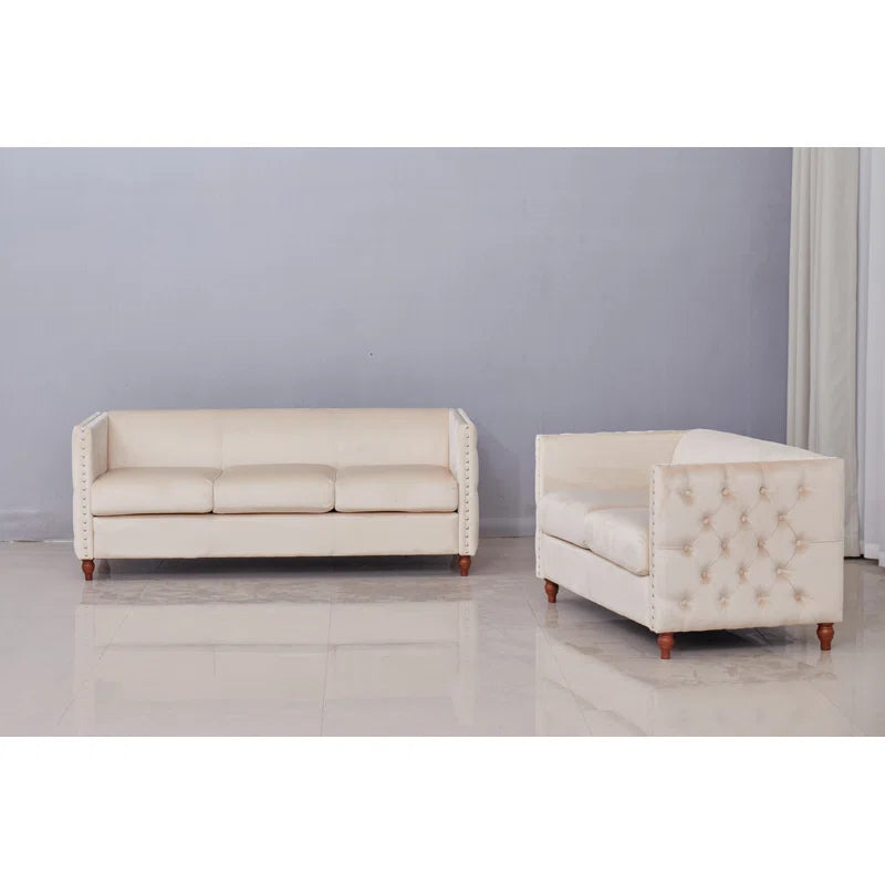 Luxury Sofa Sets: 3-Piece Velvet Chesterfield Sofa, Loveseat & Chair with Tufted Backrest