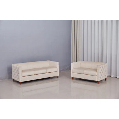 Luxury Sofa Sets: 3-Piece Velvet Chesterfield Sofa, Loveseat & Chair with Tufted Backrest