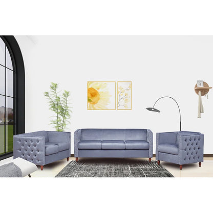 Luxury Sofa Sets: 3-Piece Velvet Chesterfield Sofa Set with Tufted Design and Rolled Arms