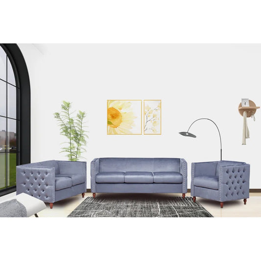 Luxury Sofa Sets: 3-Piece Velvet Chesterfield Sofa Set with Tufted Design and Rolled Arms