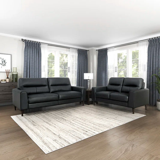 Luxury Sofa Sets: 2-Piece Modern Leather Match Sofa & Loveseat Set with Solid Wood Legs