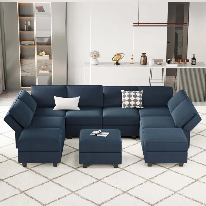 7 Seater Sofa Set: 116.6'' U-Shaped Velvet Sectional Sofa Set