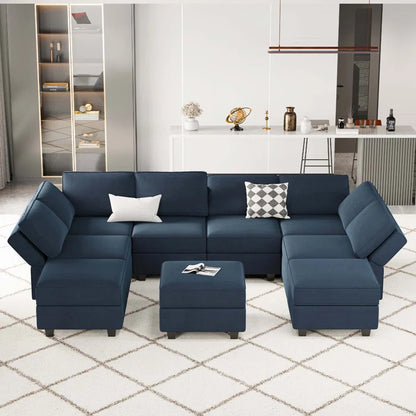 7 Seater Sofa Set: 116.6'' U-Shaped Velvet Sectional Sofa Set