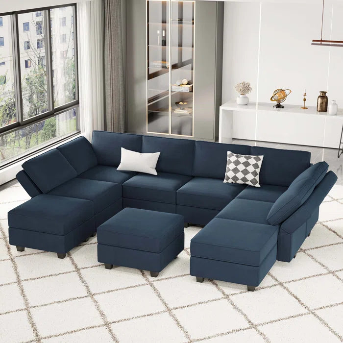 7 Seater Sofa Set: 116.6'' U-Shaped Velvet Sectional Sofa Set