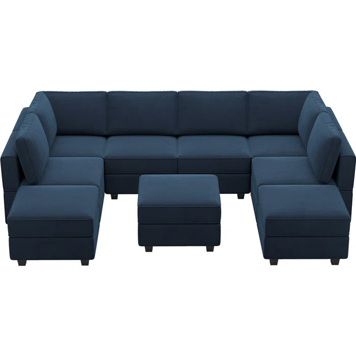 7 Seater Sofa Set: 116.6'' U-Shaped Velvet Sectional Sofa Set