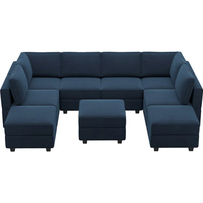 7 Seater Sofa Set: 116.6'' U-Shaped Velvet Sectional Sofa Set