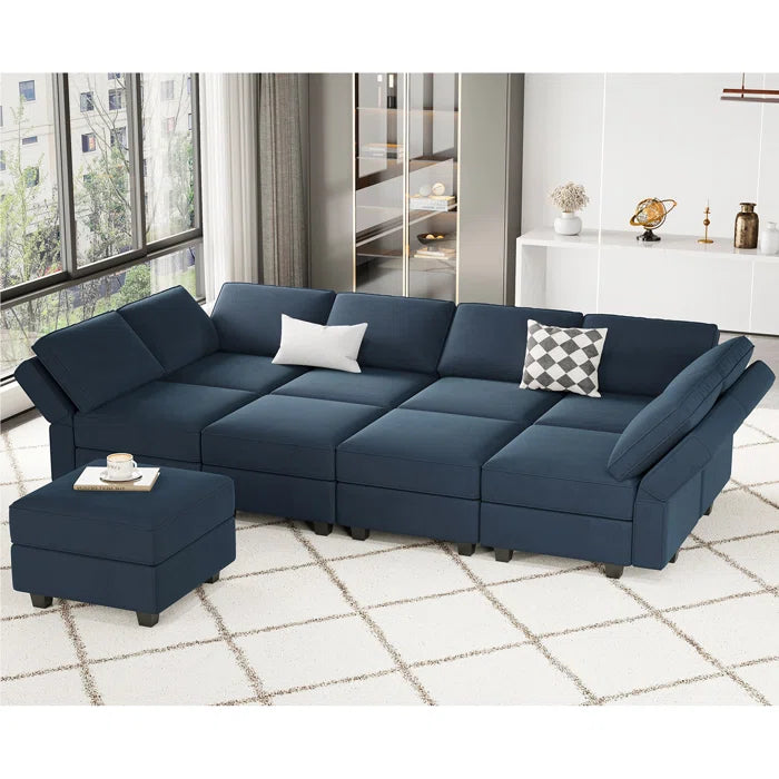 7 Seater Sofa Set: 116.6'' U-Shaped Velvet Sectional Sofa Set