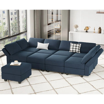 7 Seater Sofa Set: 116.6'' U-Shaped Velvet Sectional Sofa Set