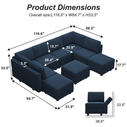 7 Seater Sofa Set: 116.6'' U-Shaped Velvet Sectional Sofa Set