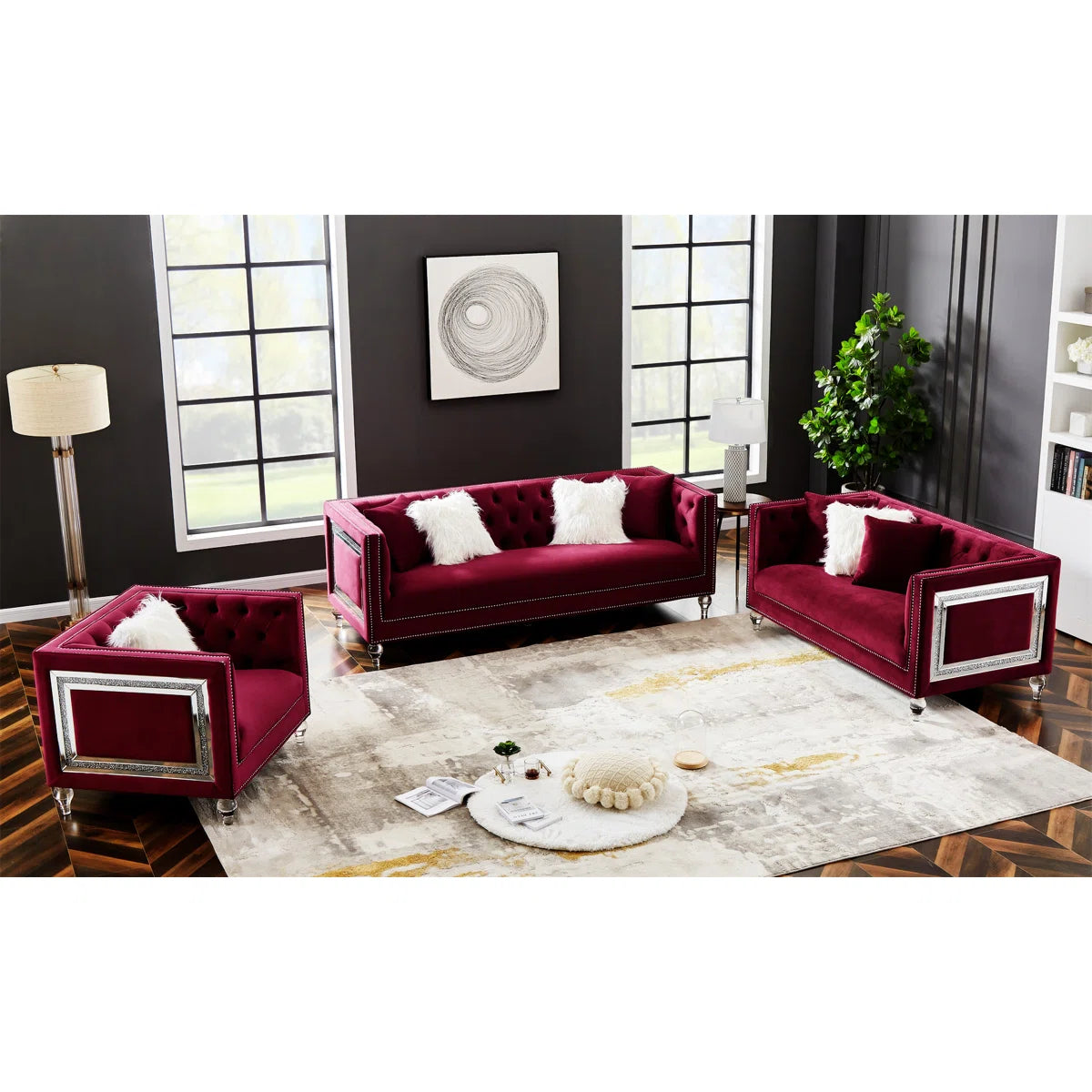 7 Seater Sofa Set: Luxurious Velvet 1+2+3 Seater Combination Sofa Set