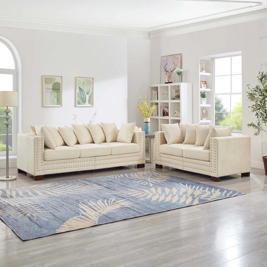 7 Seater Sofa Set:  2+3 Seater Velvet  Upholstered Sofa Combo