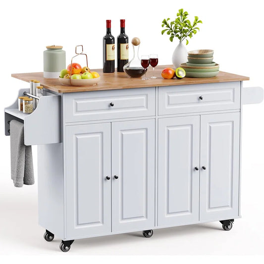 Kitchen Island Table: Expandable Countertop, Storage, and Locking Wheels