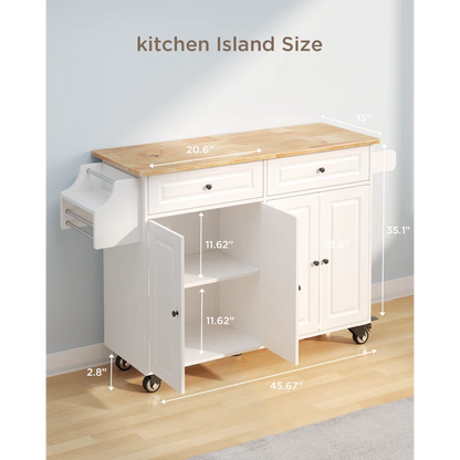 Kitchen Island Table: Expandable Countertop, Storage, and Locking Wheels