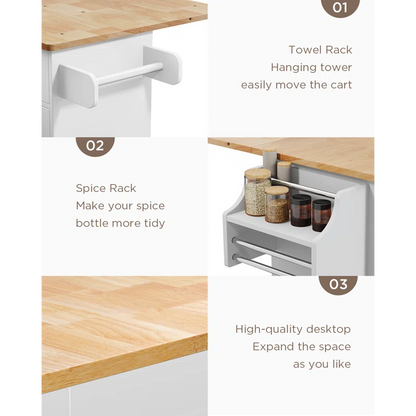 Kitchen Island Table: Expandable Countertop, Storage, and Locking Wheels