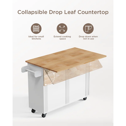 Kitchen Island Table: Expandable Countertop, Storage, and Locking Wheels