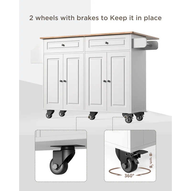 Kitchen Island Table: Expandable Countertop, Storage, and Locking Wheels