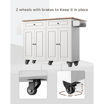 Kitchen Island Table: Expandable Countertop, Storage, and Locking Wheels