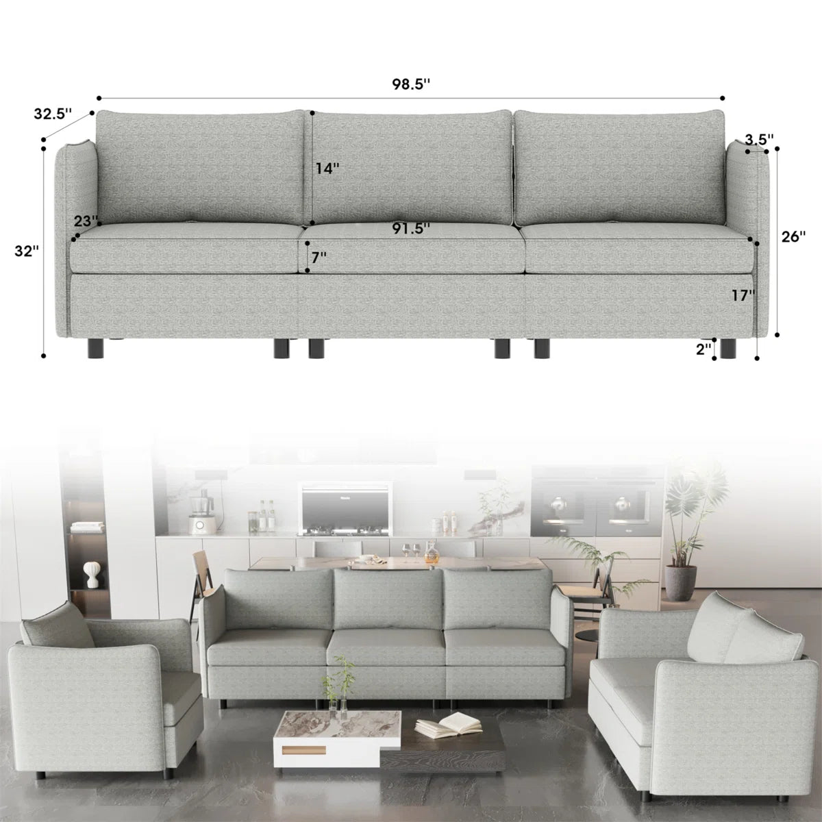 7 Seater Sofa Set: Modular Sofa with Storage & Convertible Design