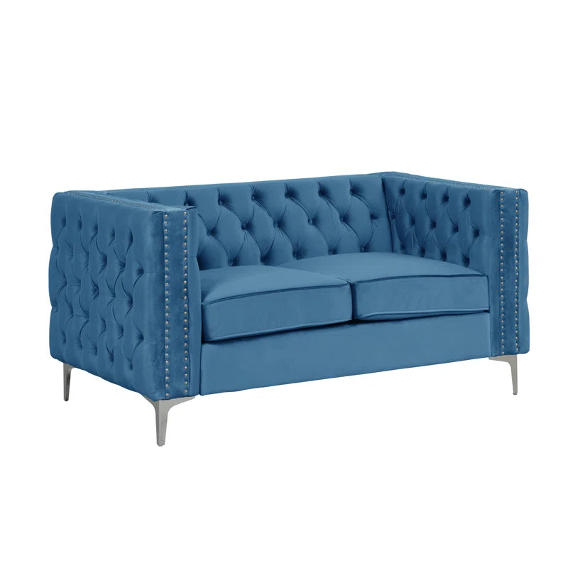 Luxury Sofa Sets: 3-Piece Navy Blue Velvet Sofa Set with Nailhead Trim