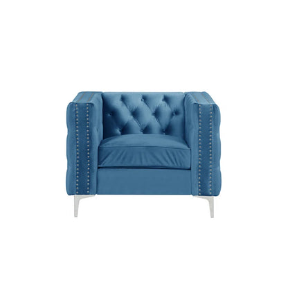 Luxury Sofa Sets: 3-Piece Navy Blue Velvet Sofa Set with Nailhead Trim
