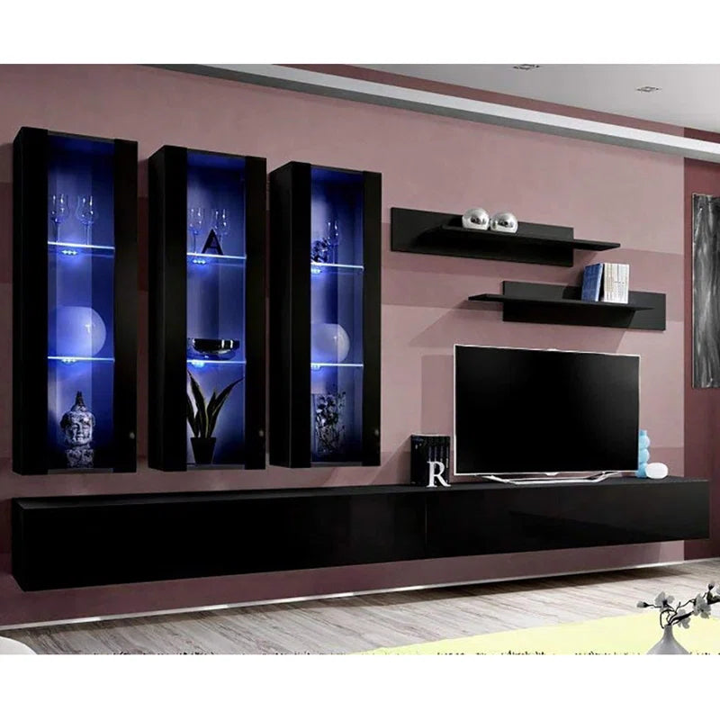 tv panel: 88" Floating Media Console with Storage Shelves and Contemporary Style