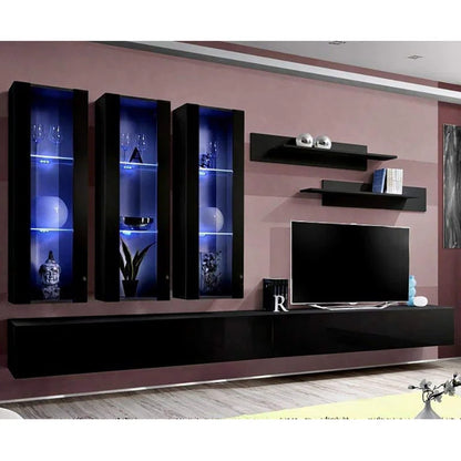 tv panel: 88" Floating Media Console with Storage Shelves and Contemporary Style
