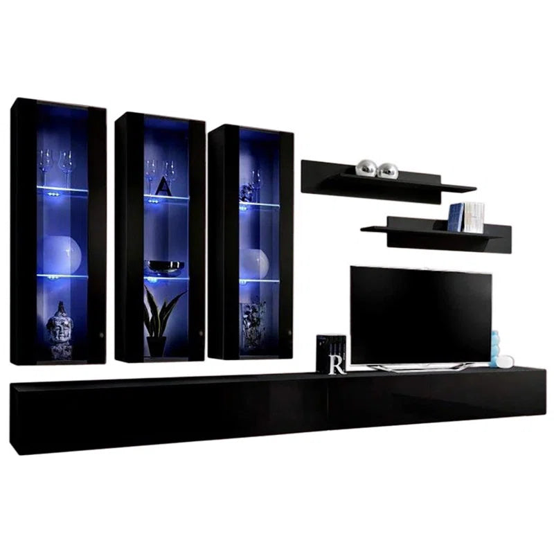 tv panel: 88" Floating Media Console with Storage Shelves and Contemporary Style