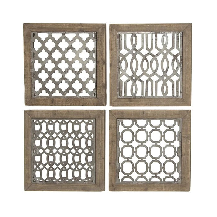 Wall Art: Metal and Wood Wall Decor (Set of 4)