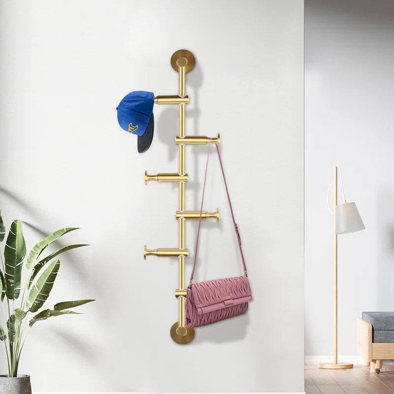 Wall Hook: 6 Gold Hook Wall Mounted Rack