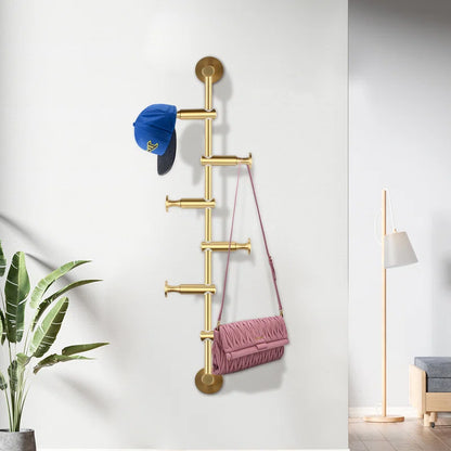 Wall Hook: 6 Gold Hook Wall Mounted Rack