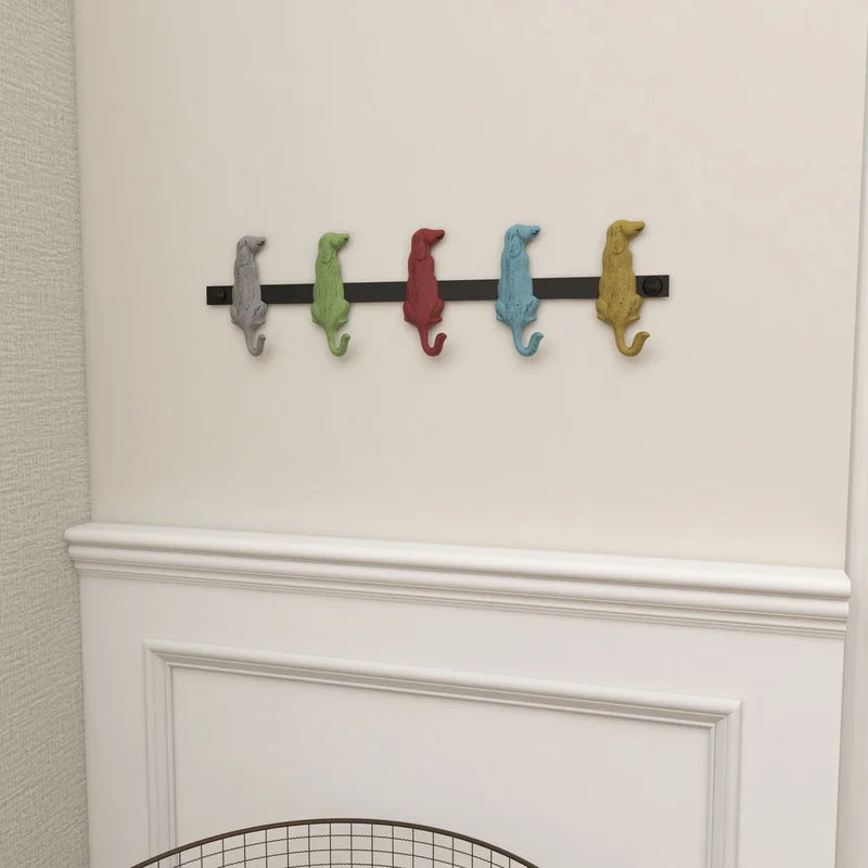 Wall Hook: Iron 5 Hook Wall Mounted Rack