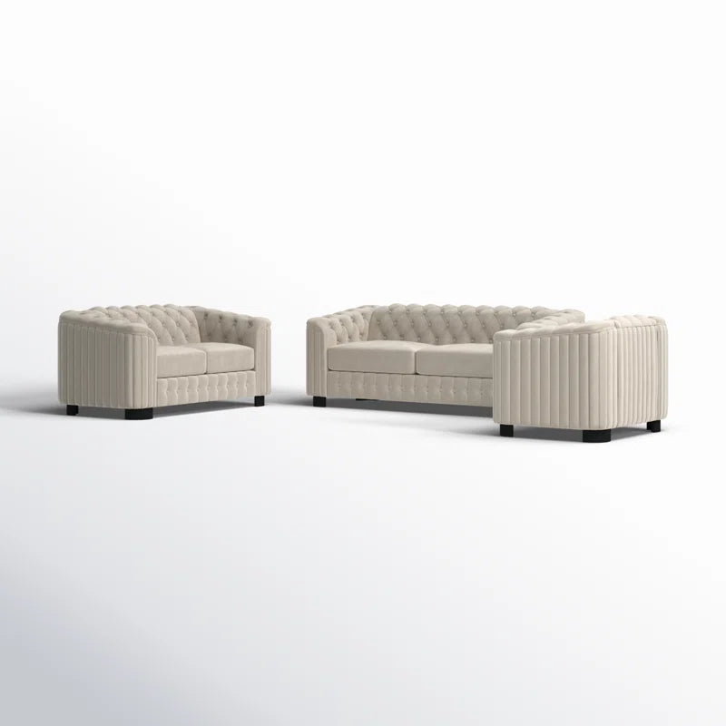 Luxury Sofa Sets: 3-Piece Velvet Sofa Set with Tufted Detailing and Mid-Century Legs